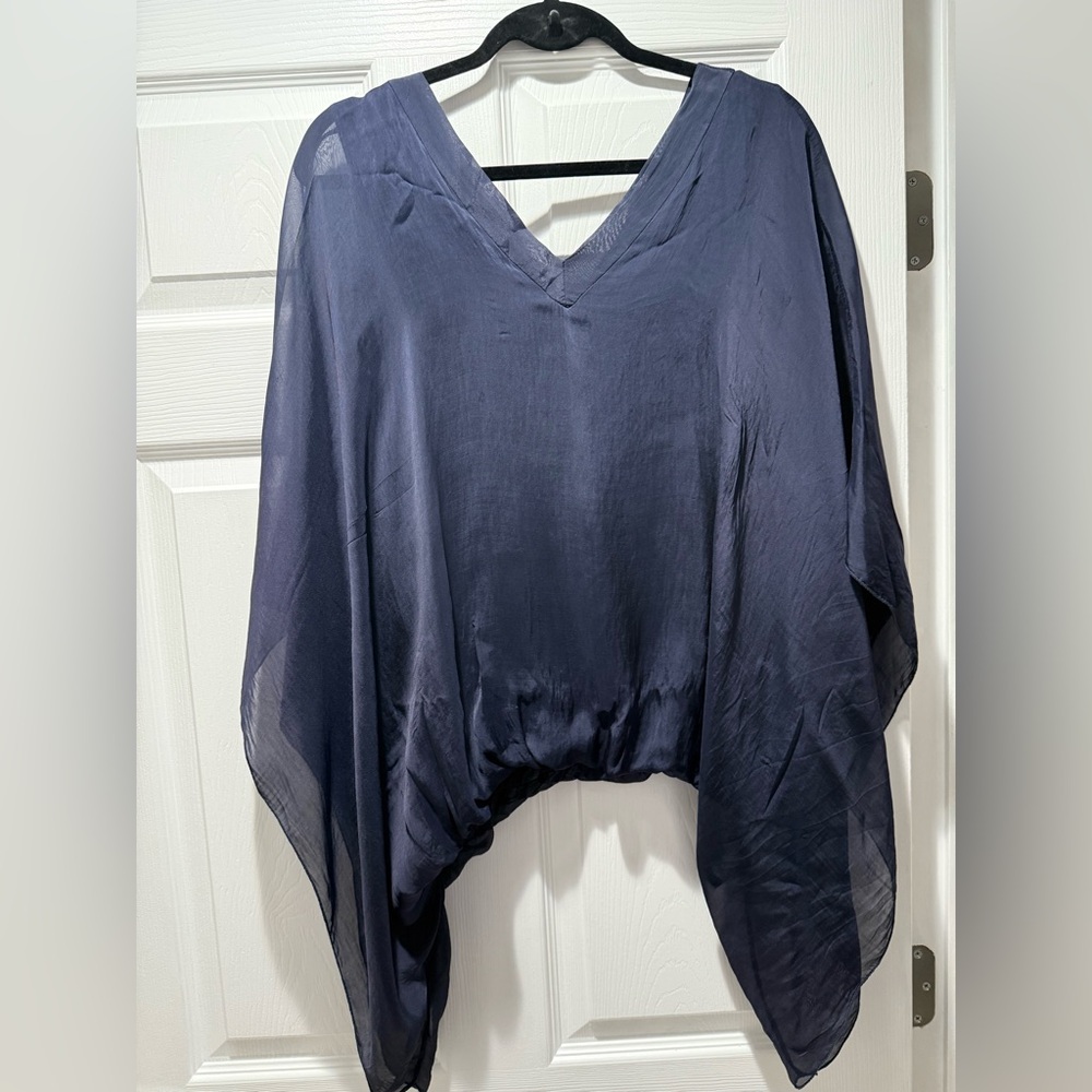 Made in Italy Elegant Navy silk Women's  Top one size fits all